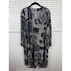 Dear Scarlett Plus 3X Navy Bandana Patchwork Paisley Boho Swing Dress